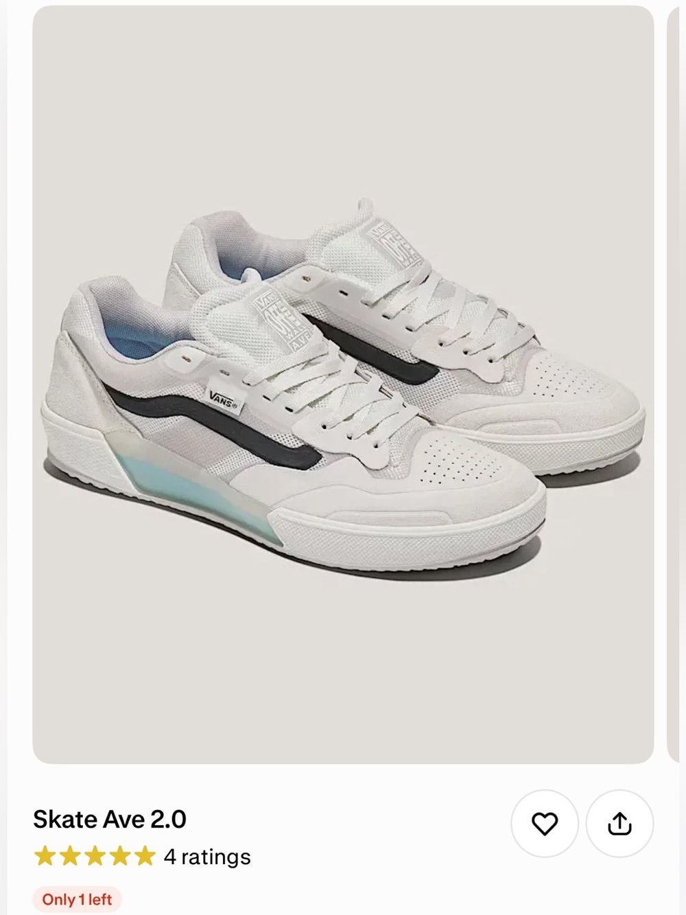 Vans Skate Ave 2.0 Low-Top Sneakers in White with Black Side Stripe